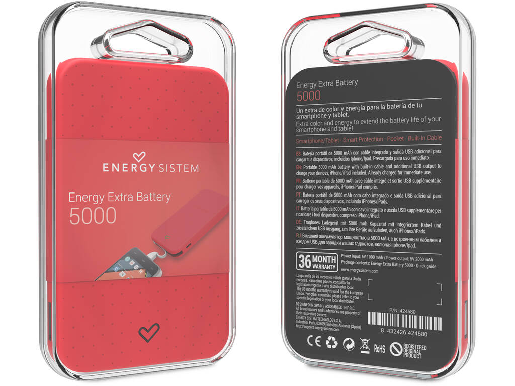 Batterie Portable 5000 Couleur Corail Energy Sistem 424580 