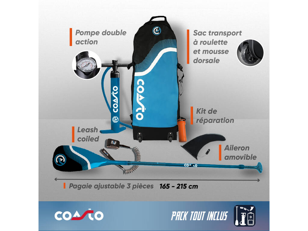 Tavola da Paddle Surf gonfiabile Coasto Nautilus da 355x86x15 cm