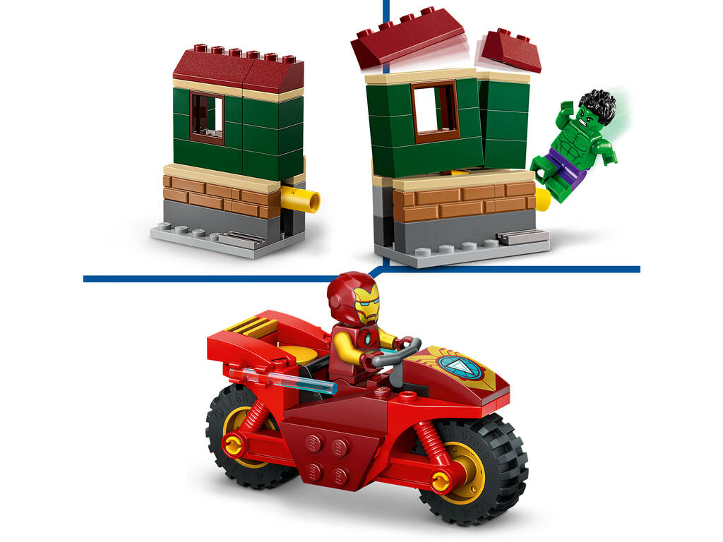 Lego Marvel Iron Man com Moto e Hulk 76287