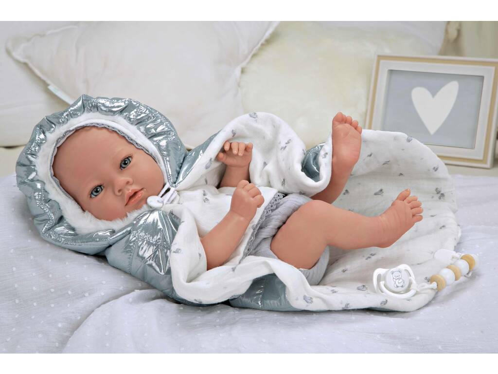 Puppe Reborn Baby 38 cm Borja Grau mit Decke Arias 98172