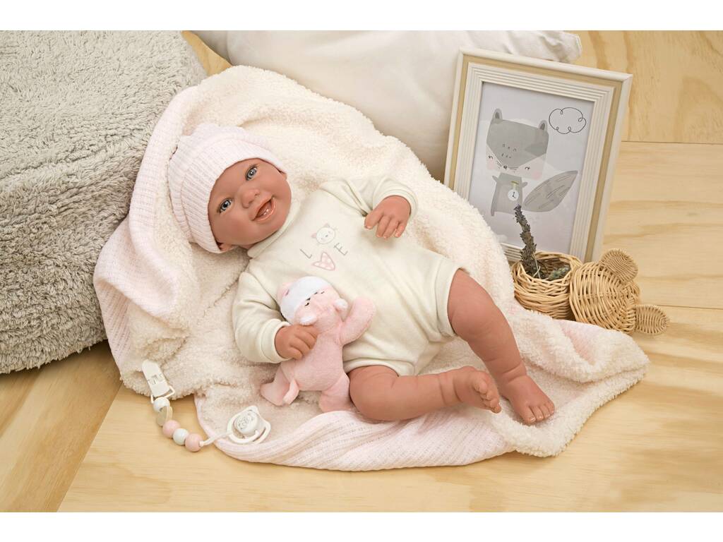 Bambola Bebè Reborn 45 cm. Viviane con coperta e peluche Arias 98147