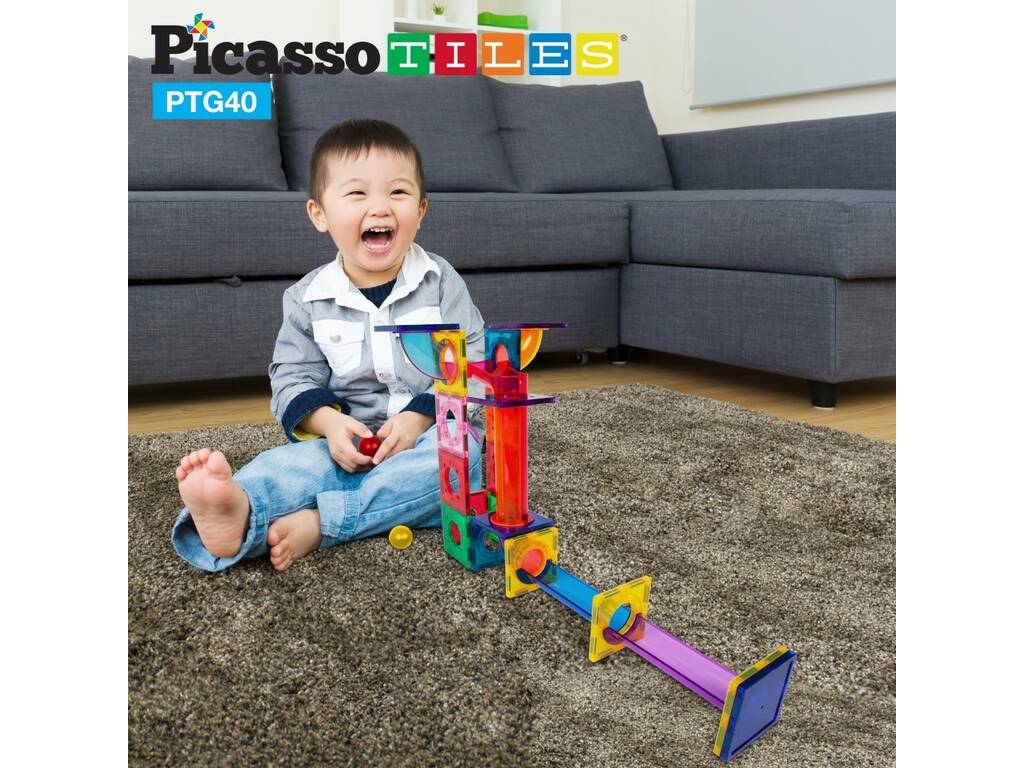 Picasso Tiles 40 Piece Magnetic Marble Tracks 