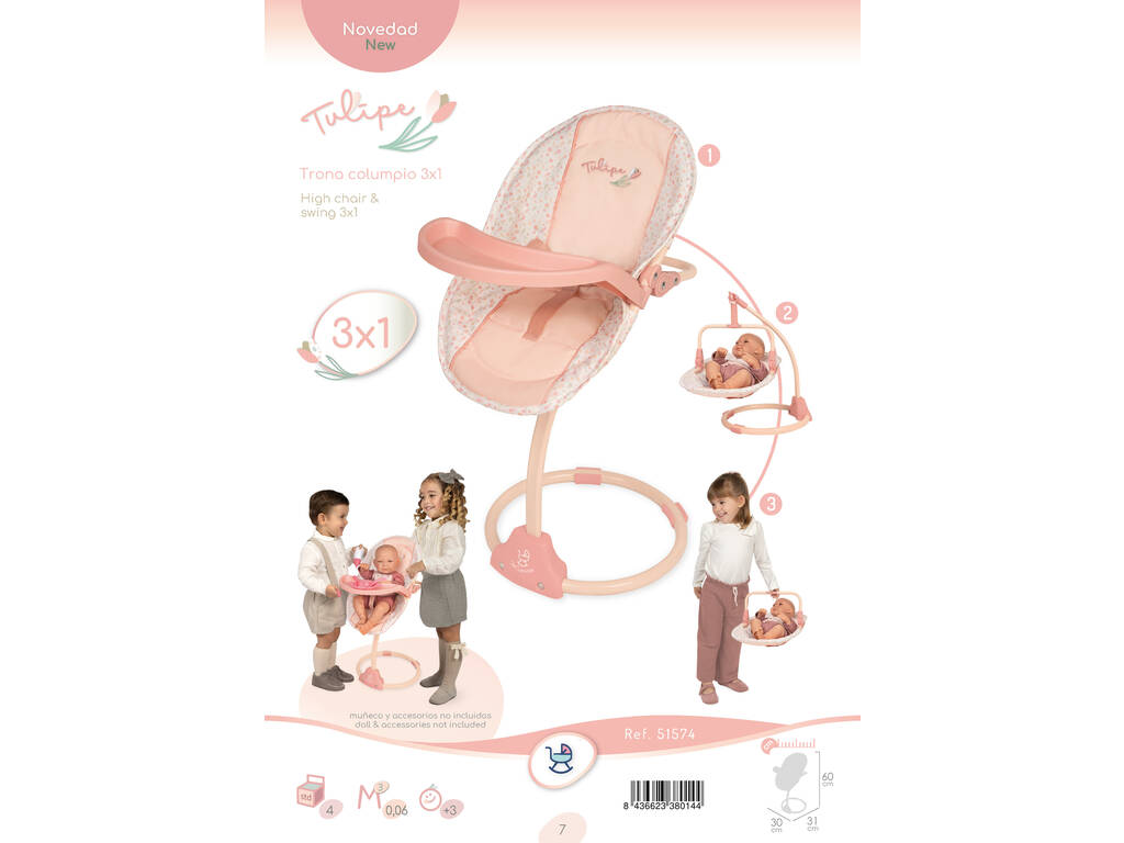 Chaise haute balançoire pour poupées Tulipe 3x1