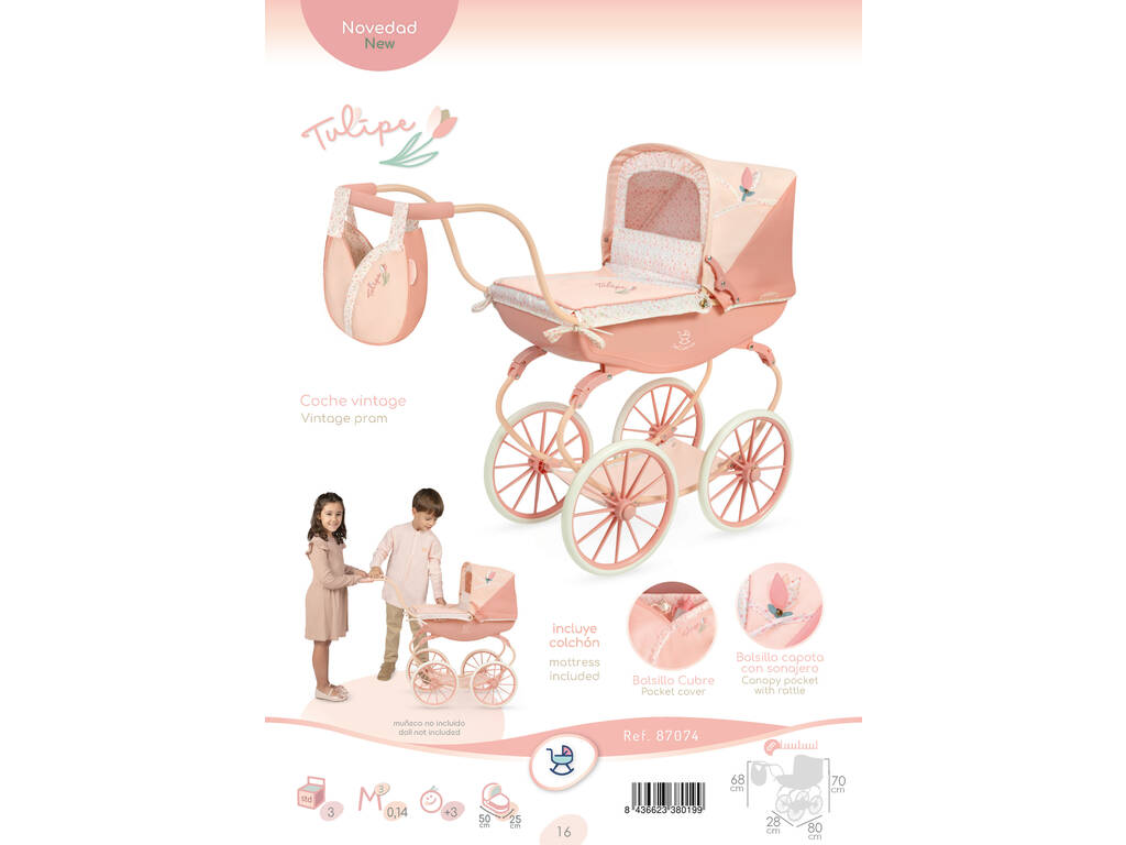 Chariot de poupée Tulipe classique avec sac à main