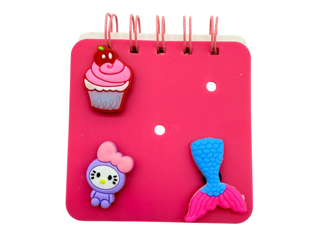 Carnet A7 fuchsia perforé avec 50 pages et 3 épingles décoratives