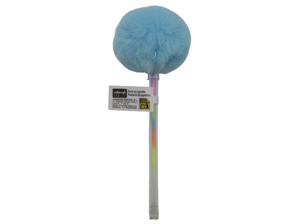 Stylo à bille multicolore avec pompon et couronne 17,5 cm