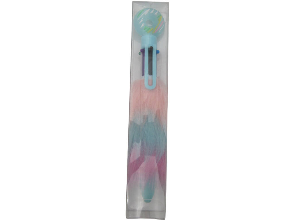 Stylo à bille 6 couleurs avec beignet et fourrure 16,5cm