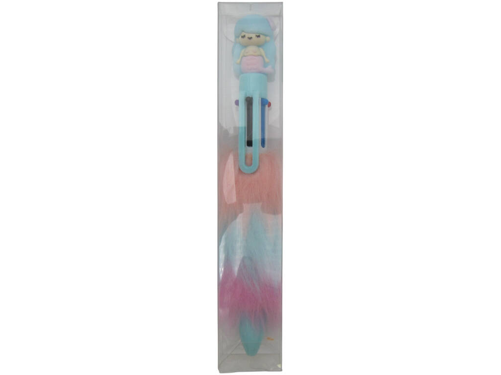 Caneta 6 Cores com Sereia e Pelinho de 16,5 cm