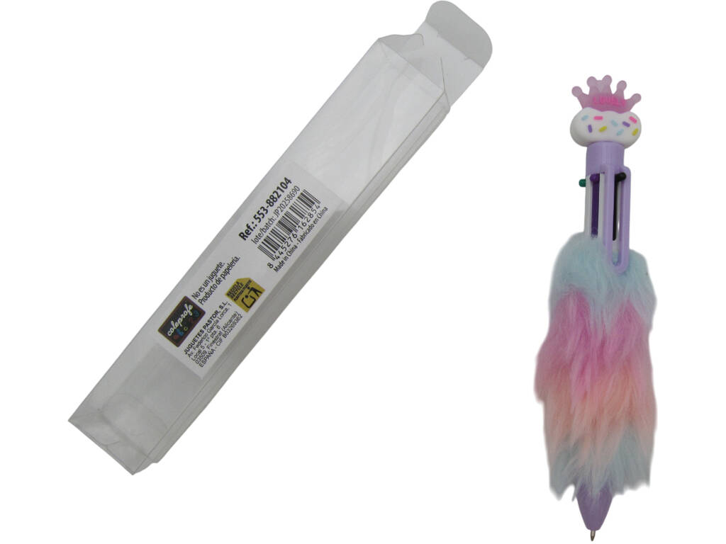 Stylo à bille 6 couleurs avec couronne et fourrure 16,5cm