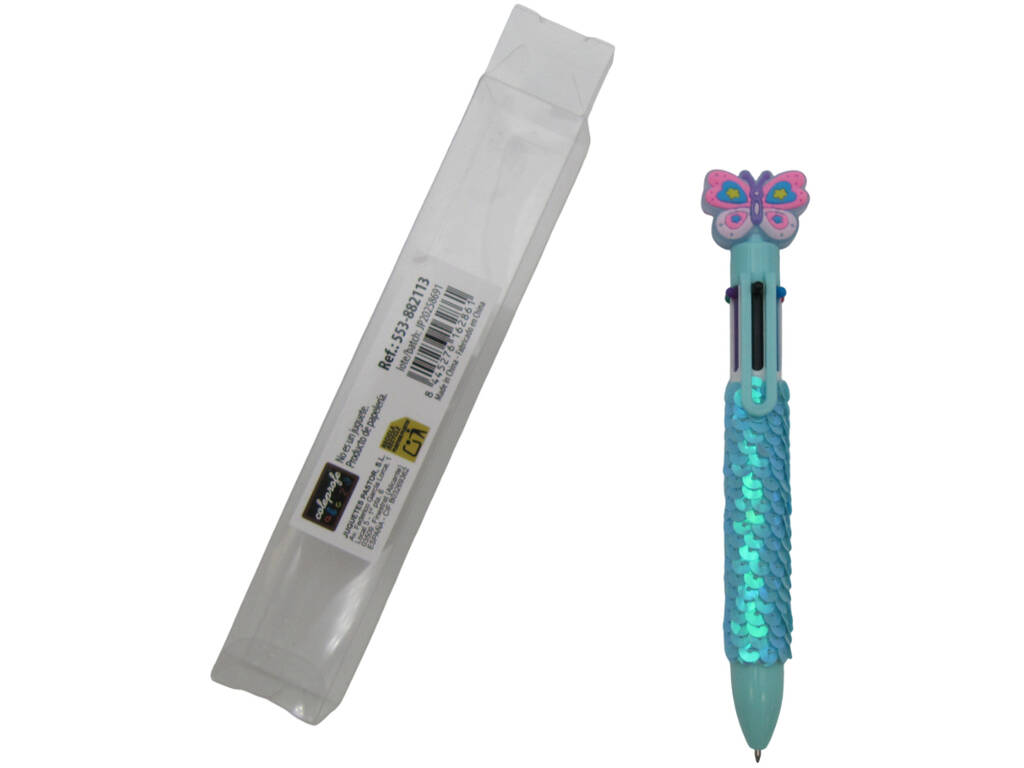 Stylo à bille 6 couleurs avec papillon 16 cm