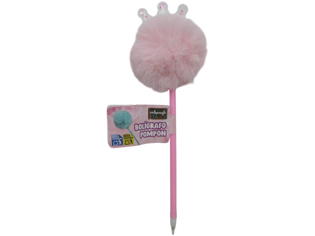 Stylo à bille noir avec pompon et couronne 22 cm