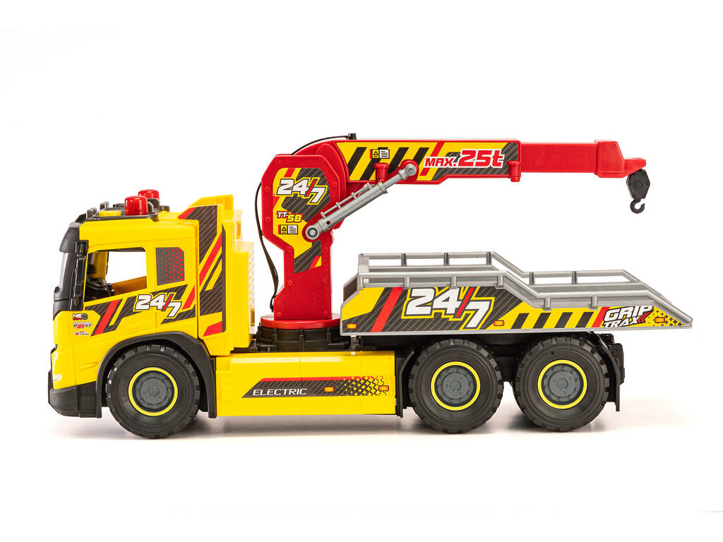 Camion grue Volvo de 55 cm avec lumières et sons et voiture Form Mustang de 25 cm